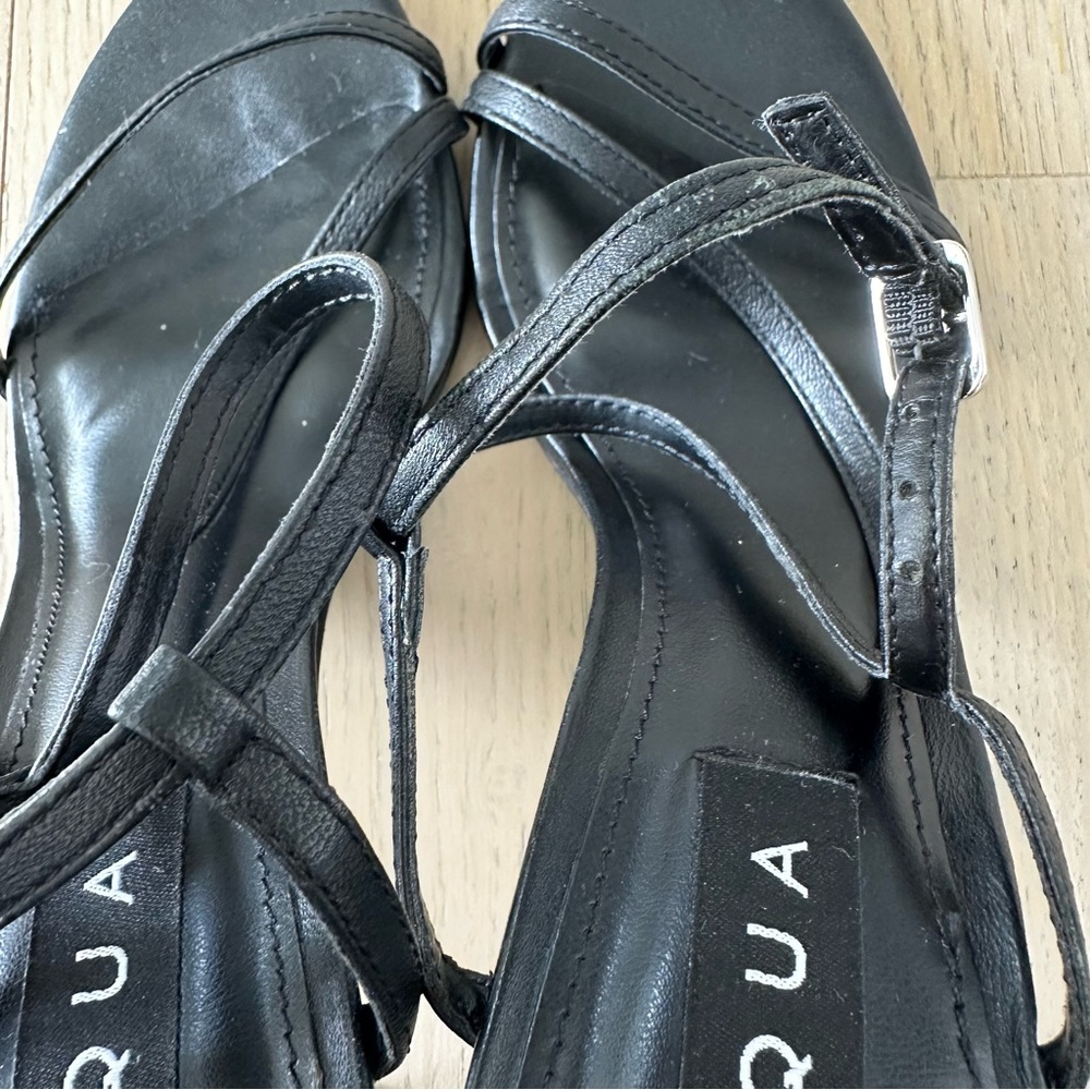 Aqua Black Round Toe Strappy Buckle Dress Slingback Stiletto Heels Sandals - Picture 10 of 10
